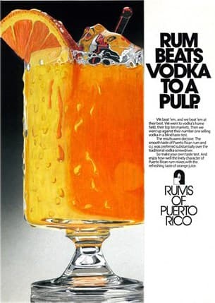Hand-rendered coloured-pencil recreation of the Rums of Puerto Rico advertisement
