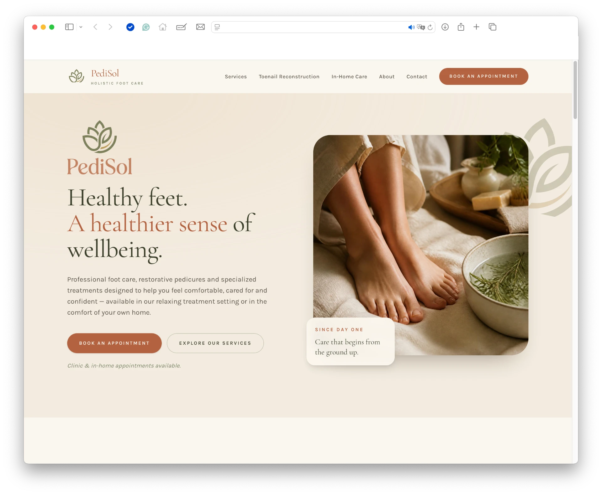 Site de soins des pieds Pedisol affiché dans un navigateur