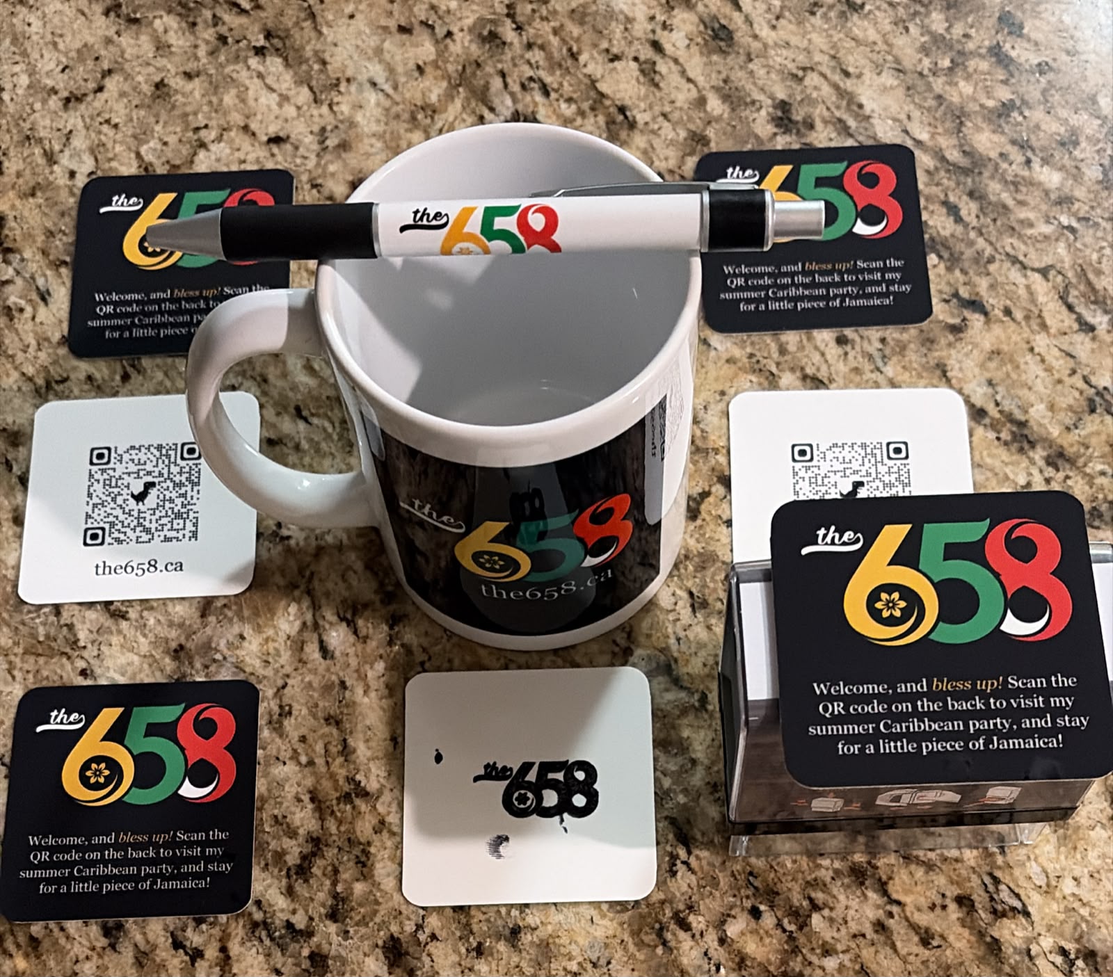 Articles promotionnels de the 658 : tasse, stylo, sous-verres et cartes