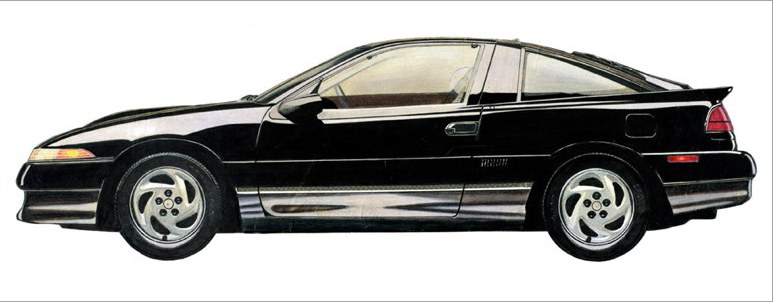 Illustration au crayon de couleur d’un coupé Eagle Talon noir