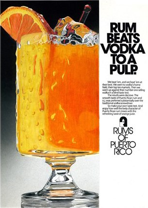 Recréation au crayon de couleur de la publicité de Rums of Puerto Rico
